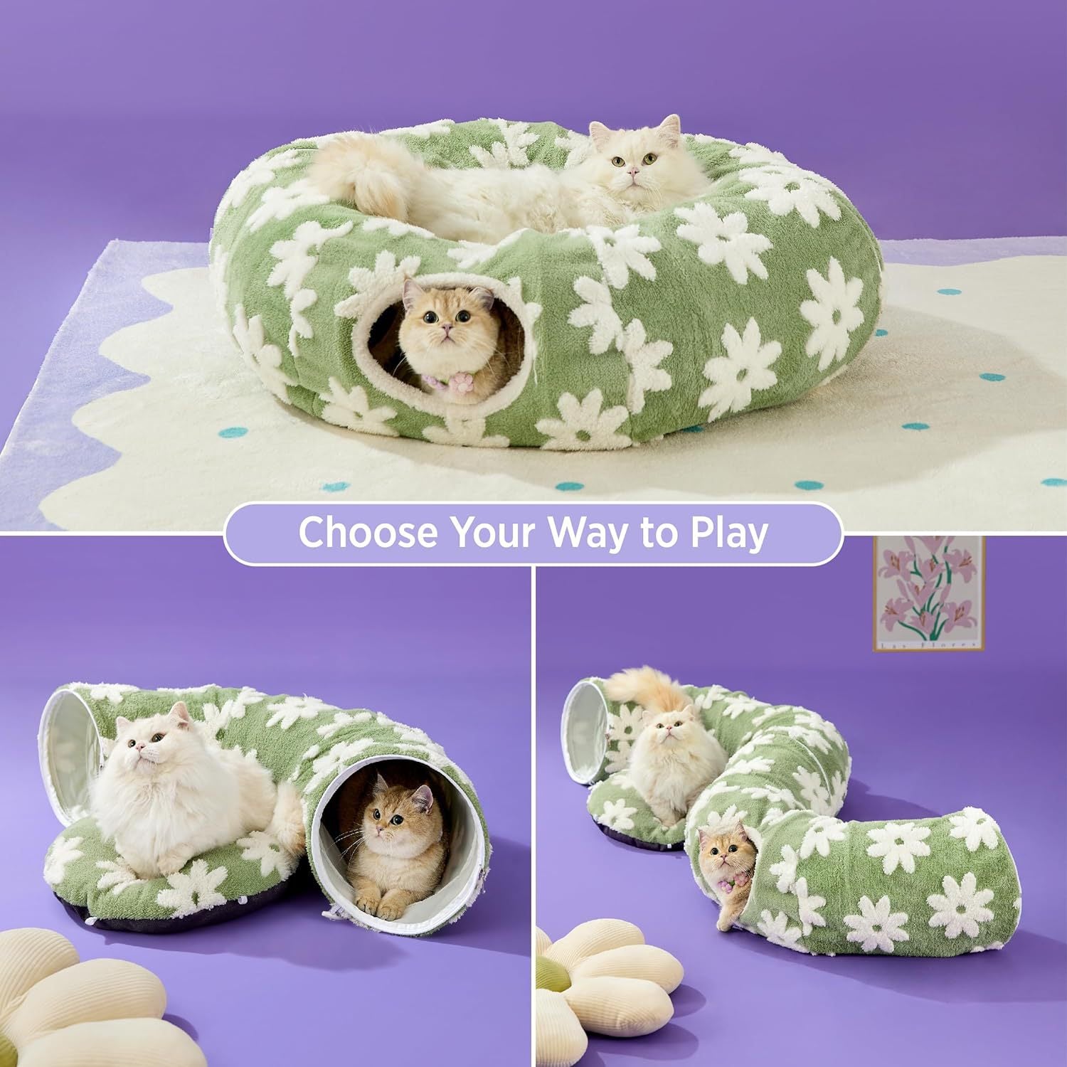 Lit tunnel pour chat « Donut » – Grotte et tunnel de jeu roulant en peluche douce pour chat