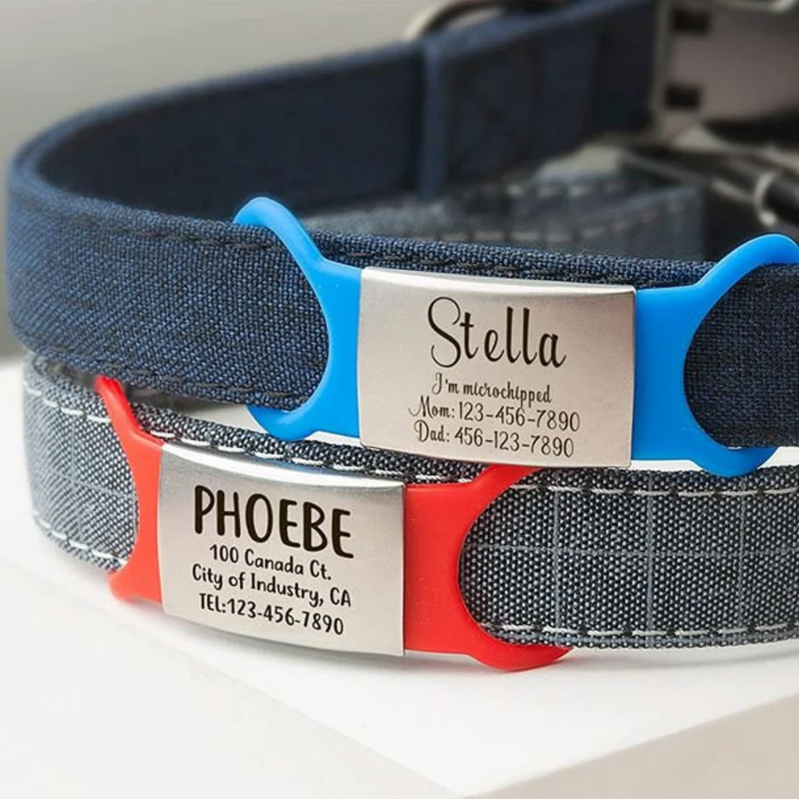 Plaque d'identité personnalisée à glisser sur le collier, silencieuse pour chat et chien avec motif amusant