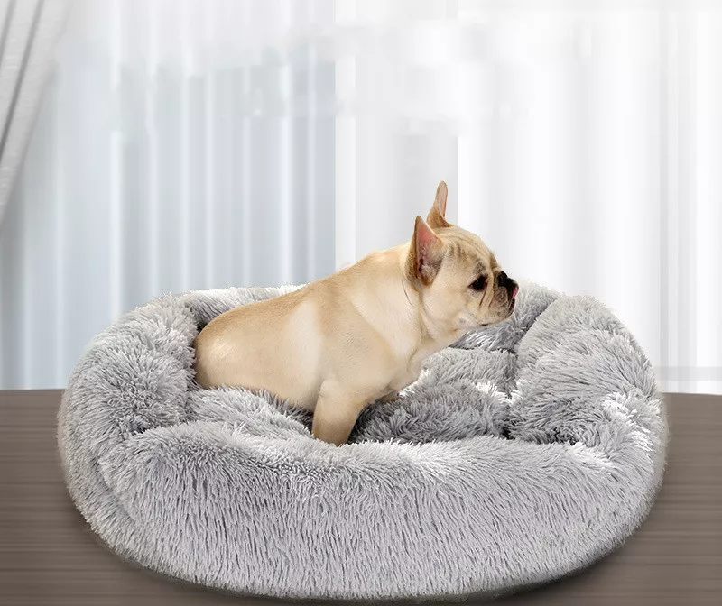 Panier en peluche pour chien, Panier apaisant pour chien -Panier en forme de beignet en peluche pour chat et chien - Panier apaisant et douillet pour animaux de compagnie