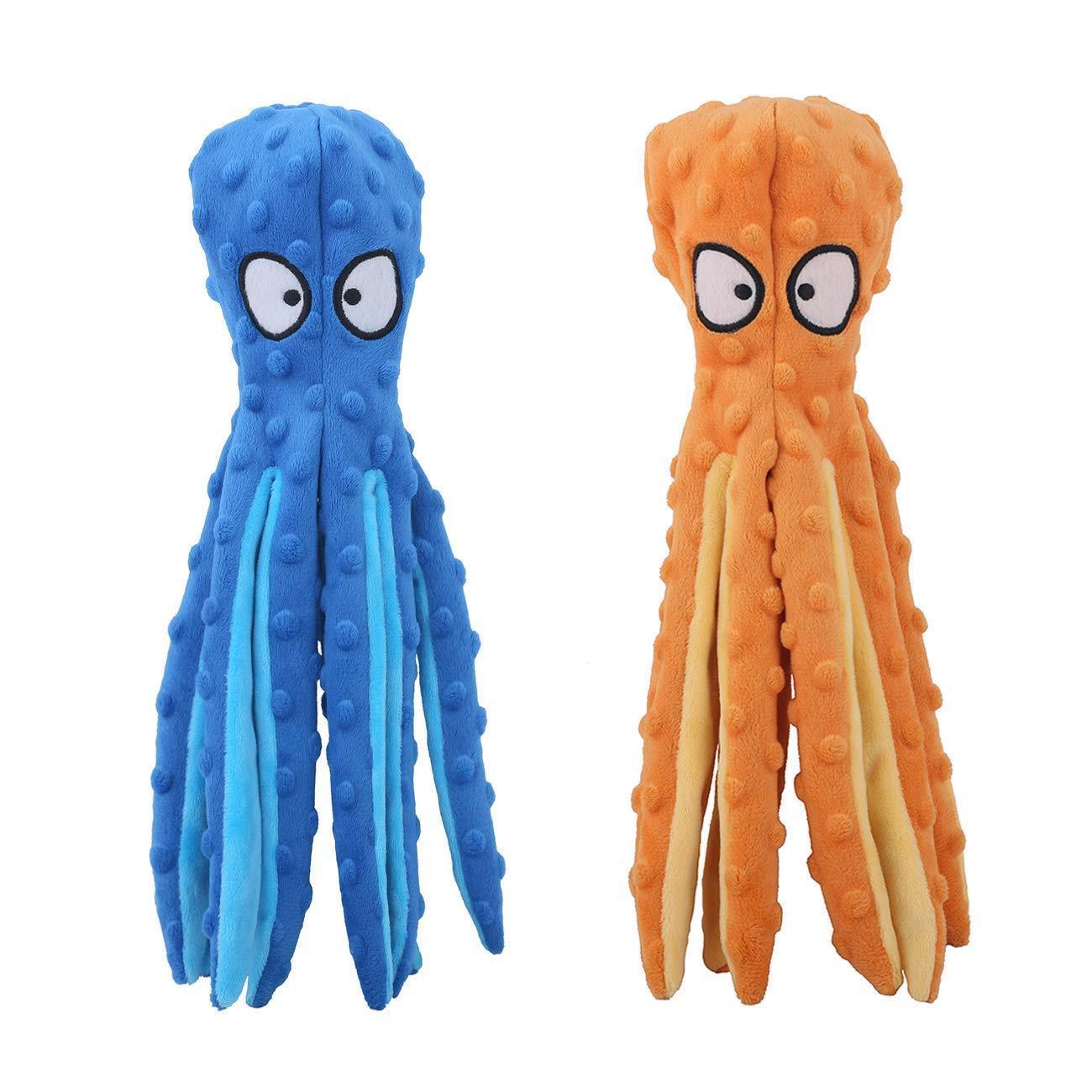 2 Pack Squeaky Dog Toys Octopus No Stuffing Crinkle Plush Pet Toy