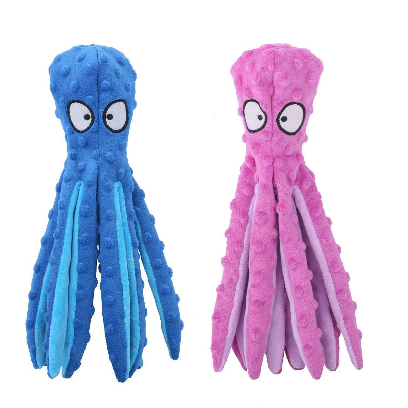 2 Pack Squeaky Dog Toys Octopus No Stuffing Crinkle Plush Pet Toy
