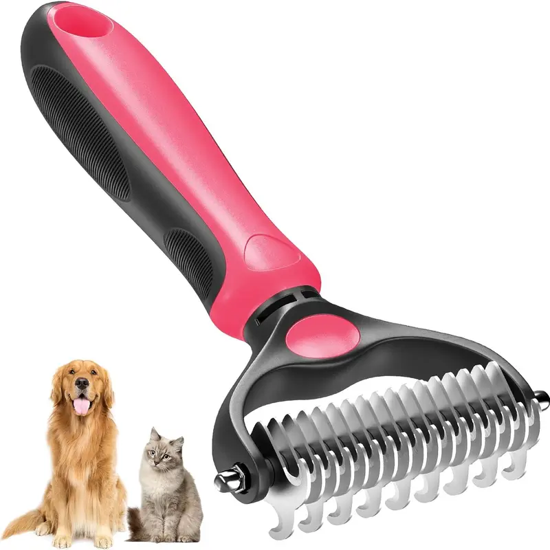 🐾 Brosse de toilettage double face pour animaux – Râteau de sous-poil indolore pour le démêlage et l'élimination des poils morts pour chiens et chats