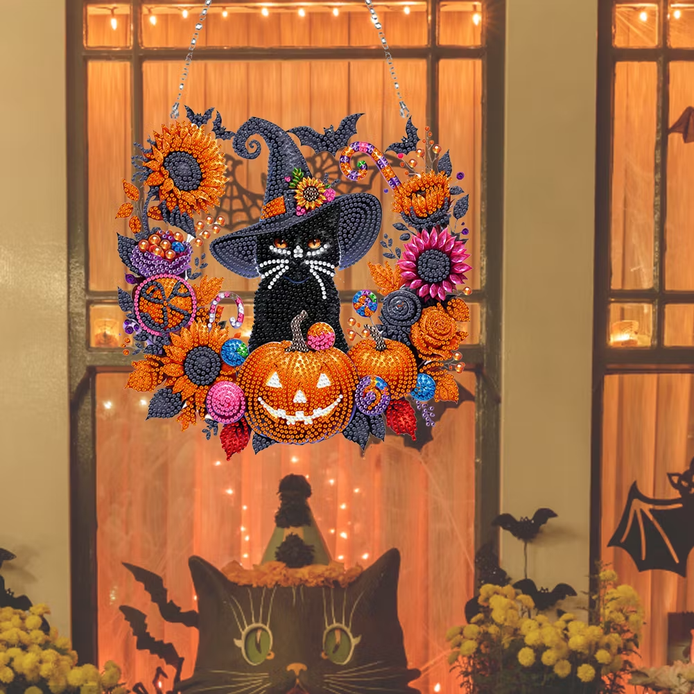 Kit de suspension de décoration pour Diamond Painting Chat Noir Lune – Loisir Créatif d'Halloween Relaxant 🎃💎