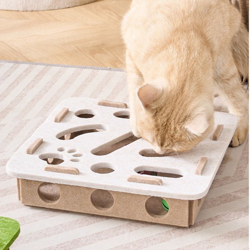 Interactive Felt Puzzle Box for Cats – Square