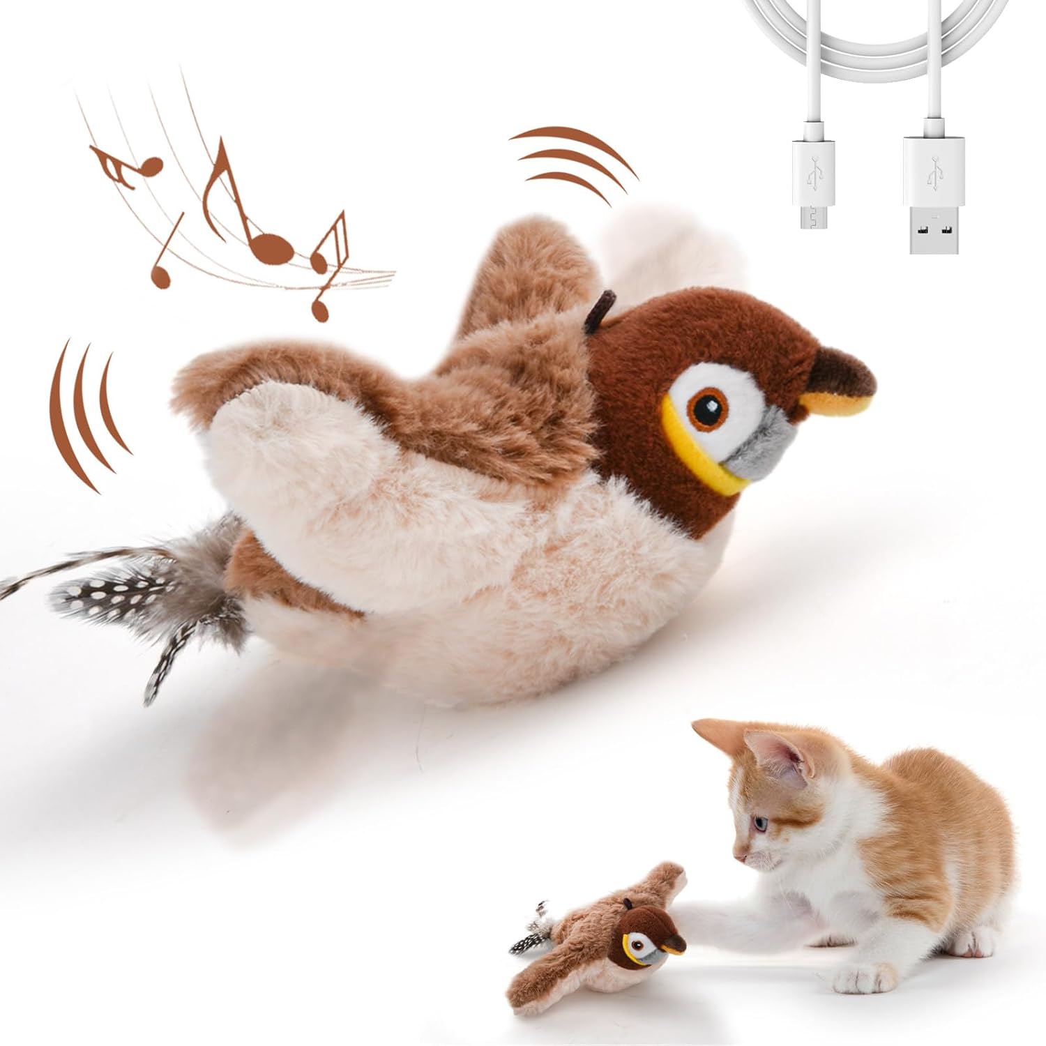 Jouet pour chat YoPoll en forme d'oiseau interactif et gazouillant