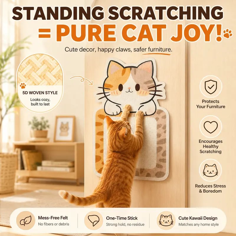 🐱 Tapis Grattoir Adhésif pour Chat – Tampon Feutre Autocollant Mural, Canapé & Meuble, avec Clochette & Arbre Interactif, Multi-usage pour Petits Espaces 🔔🐾