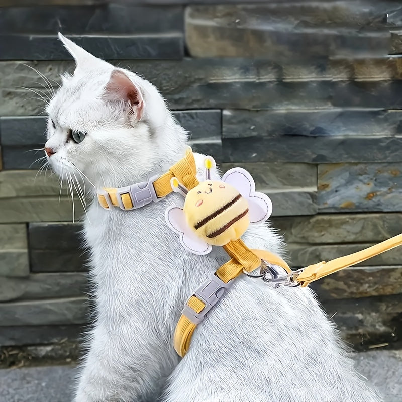 Harnais et laisse en peluche Abeille pour Chat – Ajustable, Élégant et Sûr