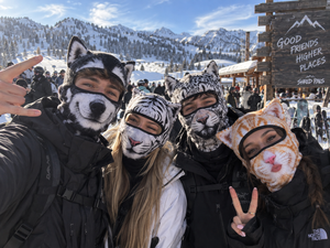 Shred Pals animal ski masks on the slopes