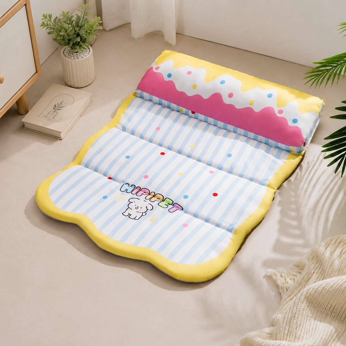 3-Fold Pet Bed with Pillow | Soft Sleeping Mat for Cats & Dogs