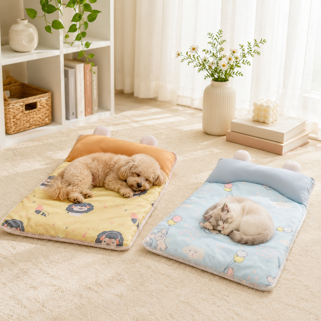Tapis rafraîchissant en soie glacée pour animaux de compagnie | Modèle Oreilles d'ours