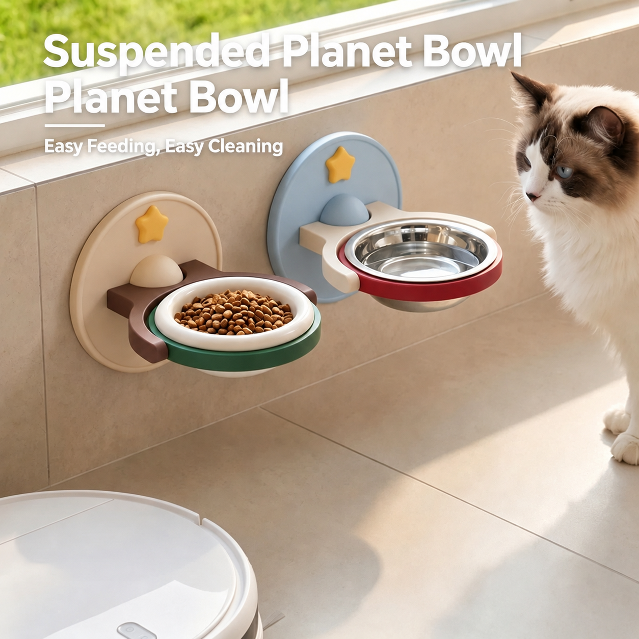 2-in-1 Wall Mounted & Elevated Cat Bowl