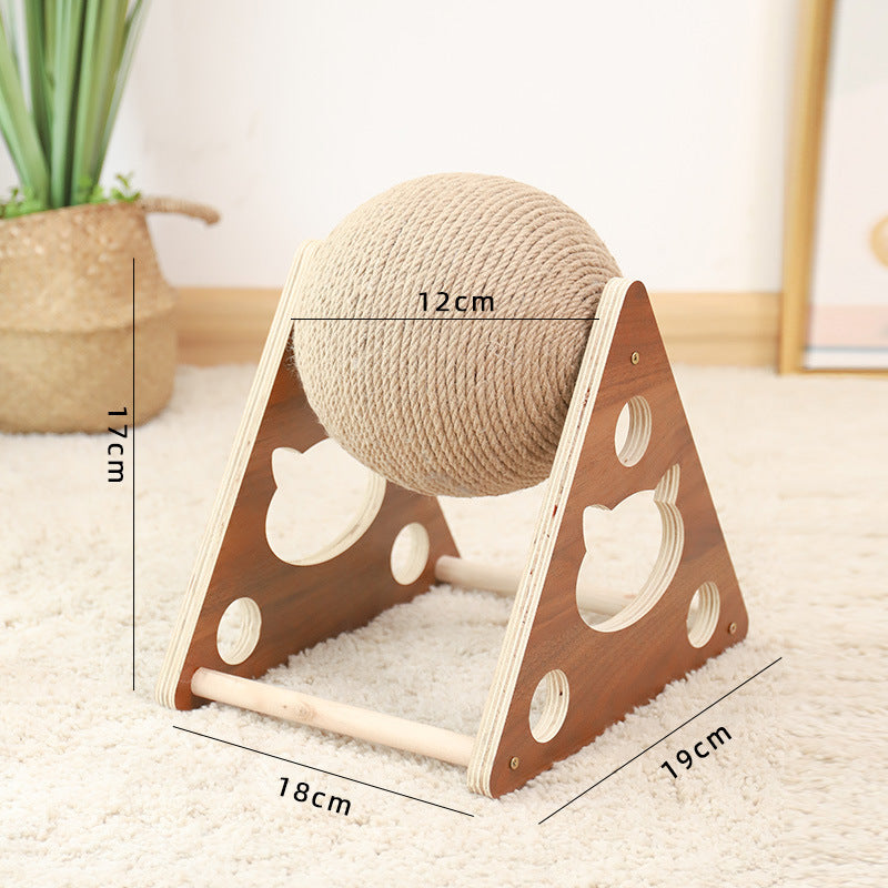 😻 Jouet griffoir pour chat en bois massif | Griffoir triangulaire pour chat avec balle en sisal