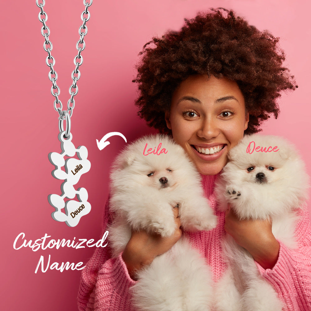 Personalized Name Engraved Multiple Paw Necklace & Bracelet