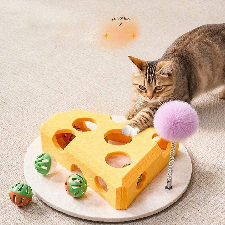 Boîte de jeu interactive en feutre pour chats – Labyrinthe cache-cache avec balle à clochette – Jouet d'enrichissement fromage
