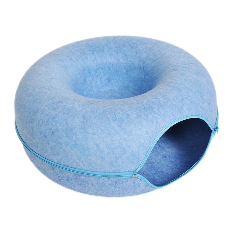 2-in-1 Felt Cat Tunnel Bed – Scratch-Resistant & Hair-Free