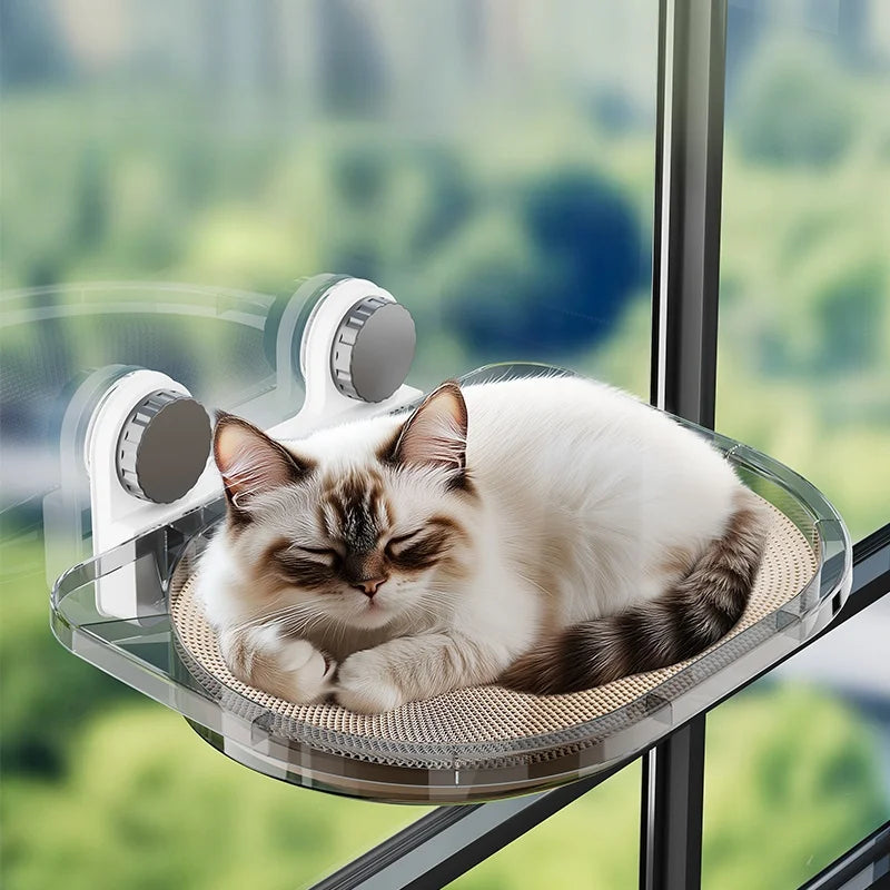 Grand hamac de fenêtre pour chat – Ventouses solides, lit respirant et griffoir