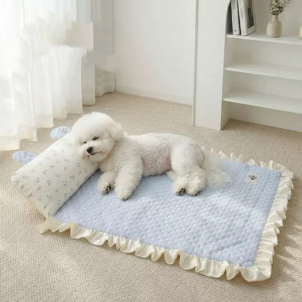 Tapis rafraîchissant en soie glacée pour animaux de compagnie | Modèle oreilles de lapin