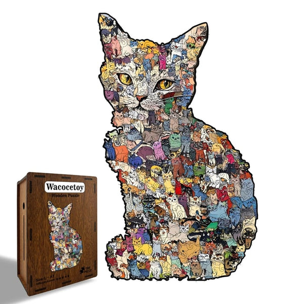 194-Piece Colorful Cat-Shaped Wooden Piggy Bank Puzzle🧩