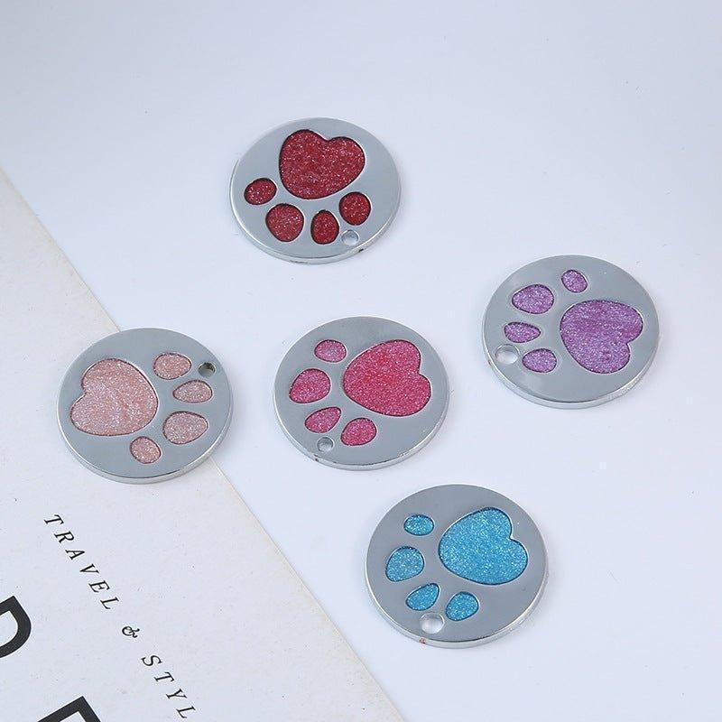 Glitter Paw Print Round Custom Engraved Pet ID Tag