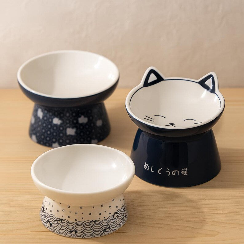 Japanese-Style Ceramic Pet Bowl – Tilted Design