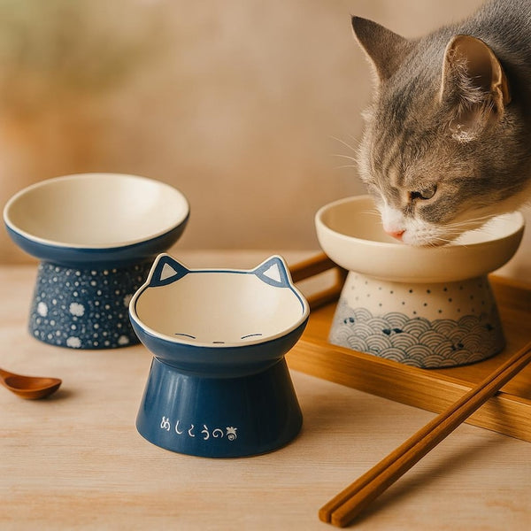 Japanese-Style Ceramic Pet Bowl – Tilted Design