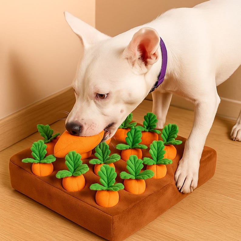 Jouet Puzzle Renifleur Carotte – Peluche Interactive Friandise & Distributeur Lent pour Chiens et Chats