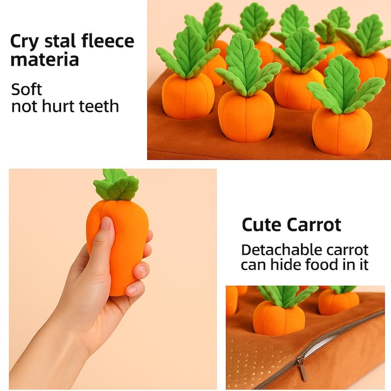 Jouet Puzzle Renifleur Carotte – Peluche Interactive Friandise & Distributeur Lent pour Chiens et Chats