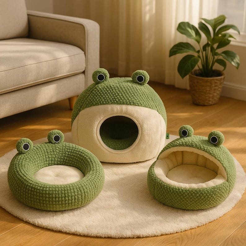 Lit-grotte pour animaux de compagnie « Grenouille Kawaii »